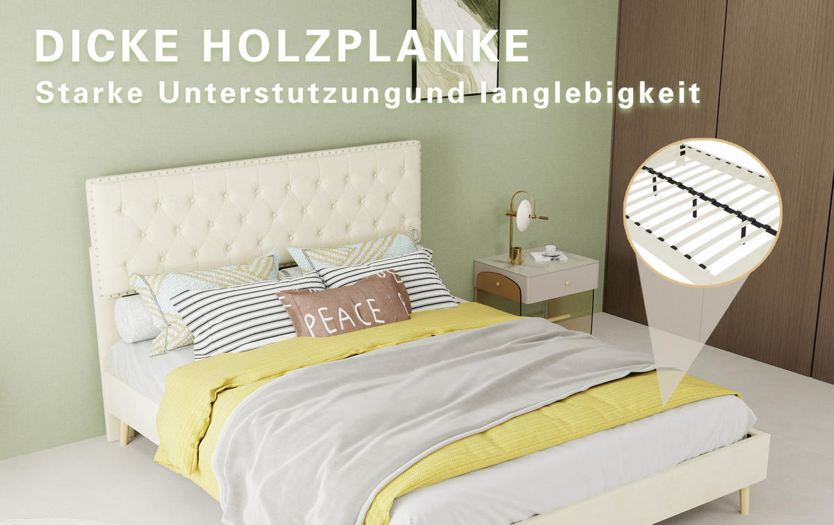 POLSTERBETT 140/200 cm mit Matratze, hohem Kopfteil und Stauraum unter dem Bett, Beige - Beige, Textil (140/200cm) - Redom