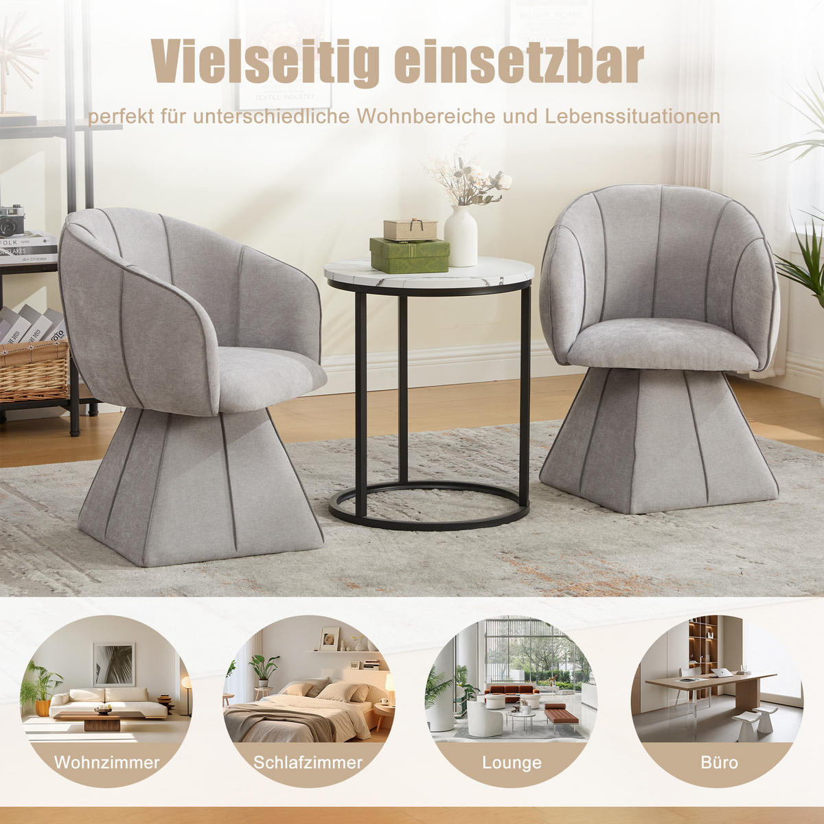 DREHSESSEL Chenille Stoff 360° Drehbar Polstersessel Loungesessel, Grau - Grau, Textil (56/74.5/54cm) - LVHOM