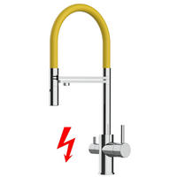 NIEDERDRUCK-3-WEGE-KÜCHENARMATUR, Verchromt und Gelb, 2-Strahl-Brause - Gelb, Metall (20.8/50.8/20.8cm) - VIZIO