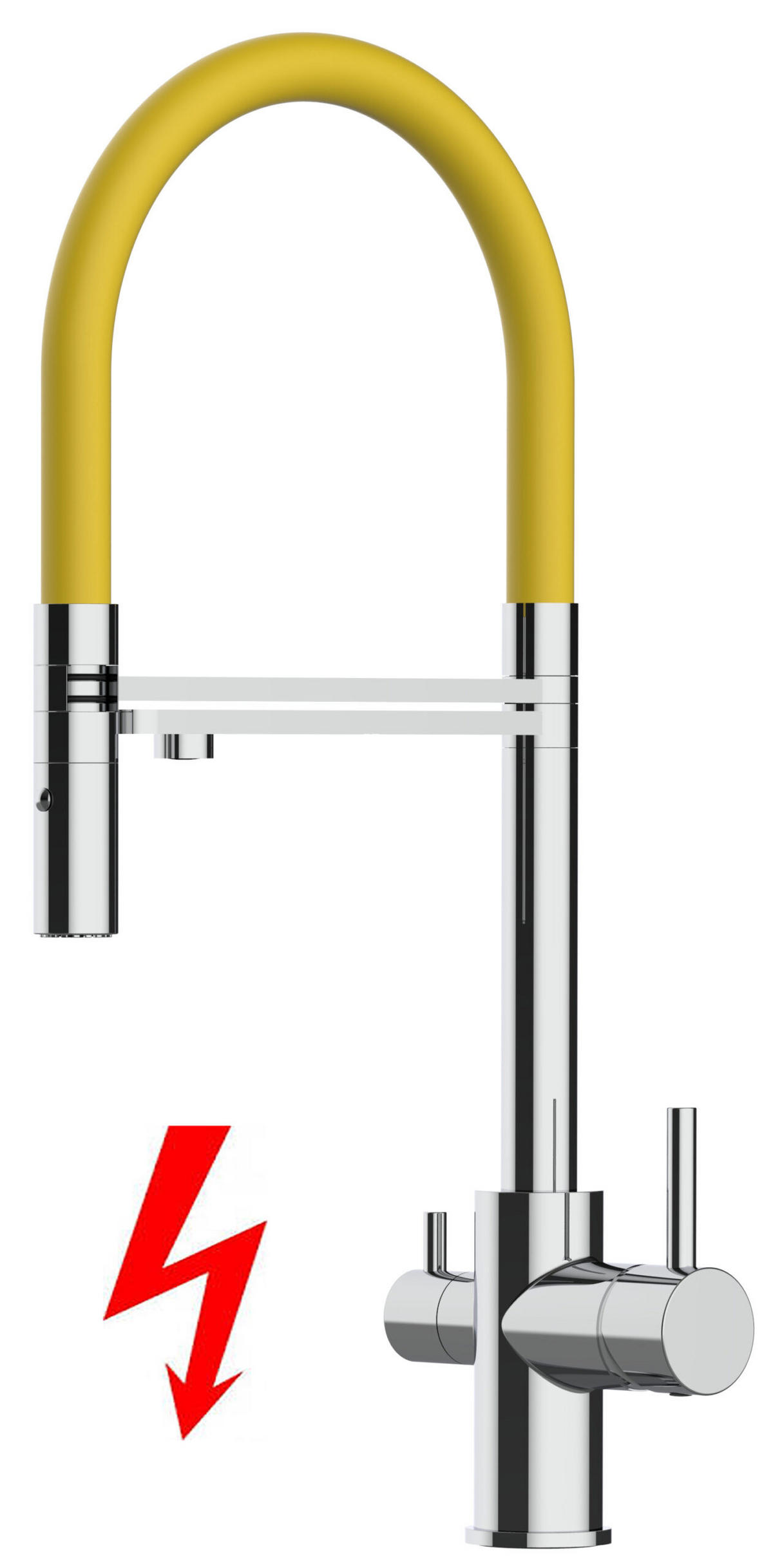 NIEDERDRUCK-3-WEGE-KÜCHENARMATUR, Verchromt und Gelb, 2-Strahl-Brause - Gelb, Metall (20.8/50.8/20.8cm) - VIZIO