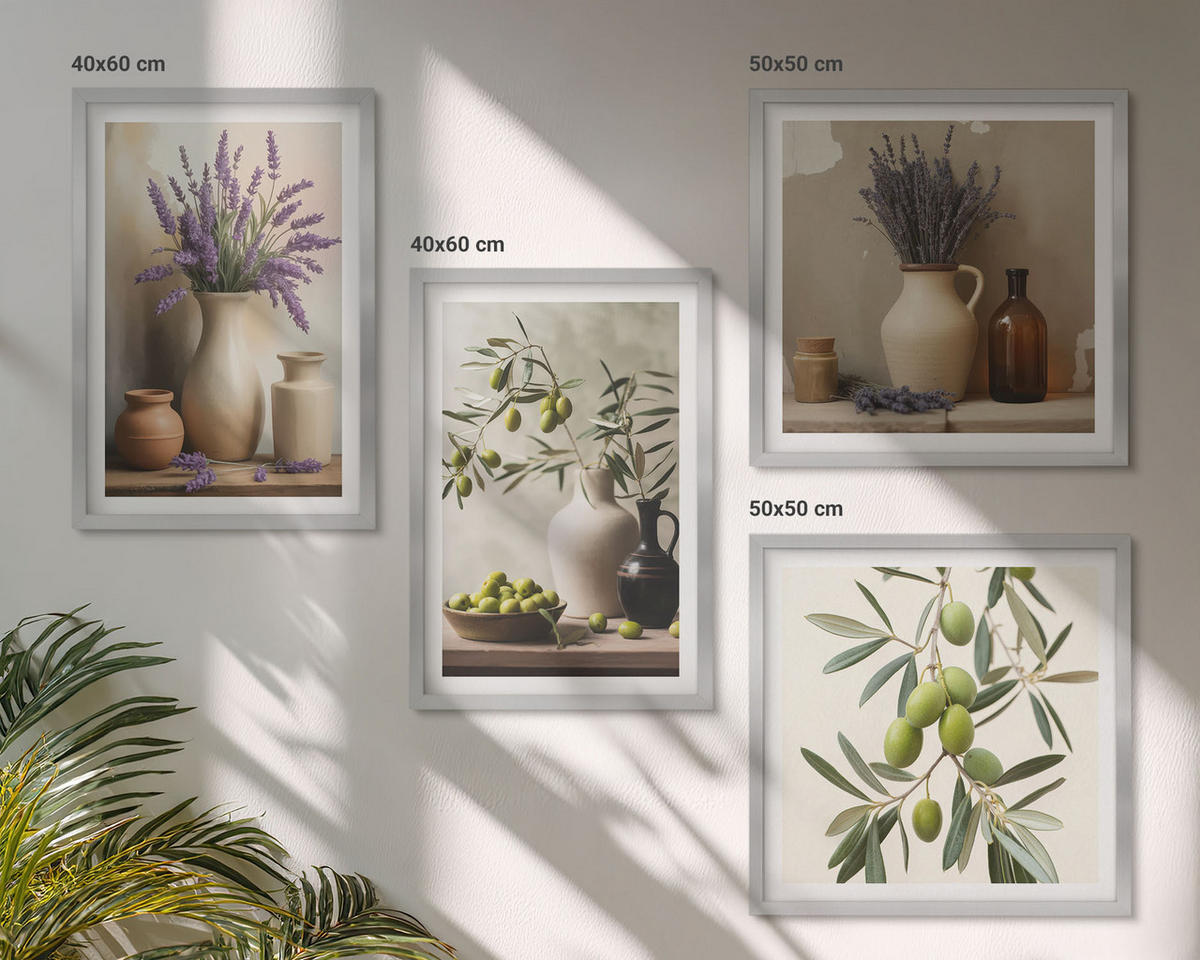 BILDER SET 4er Set - 50x50 cm & 40x60 cm Silberner Rahmen - Blumen in Vasen als Dekoration - Silberfarben, Kunststoff (50/50cm) - TULUP