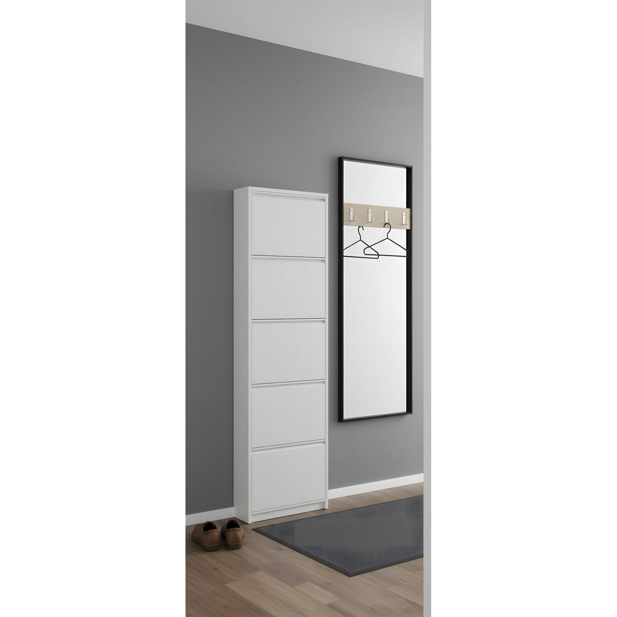 SKOSKÅP Pisa 50 x 16 x 173 cm – vit - Vit, Träbaserade material/Metall (50/173/16cm) - ebuy24