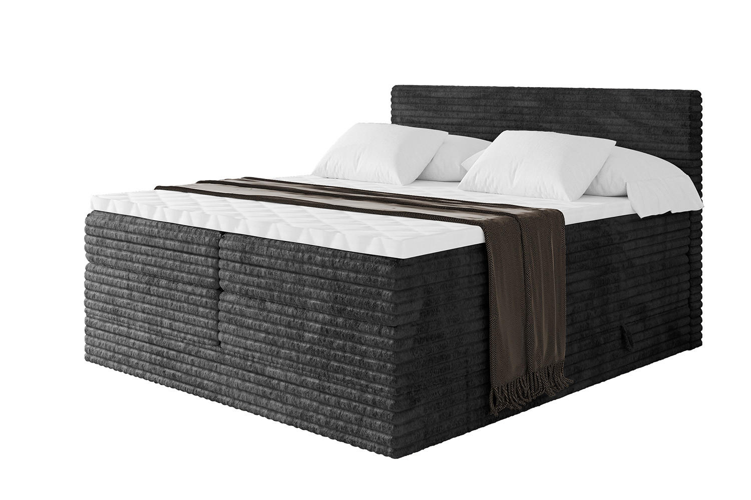 BOXSPRINGBETT mit Matratze H3|H4 und Lattenrost - TOLO KING-v1 120x200 Cord - Schwarz - Schwarz, Holzwerkstoff (120/200cm)