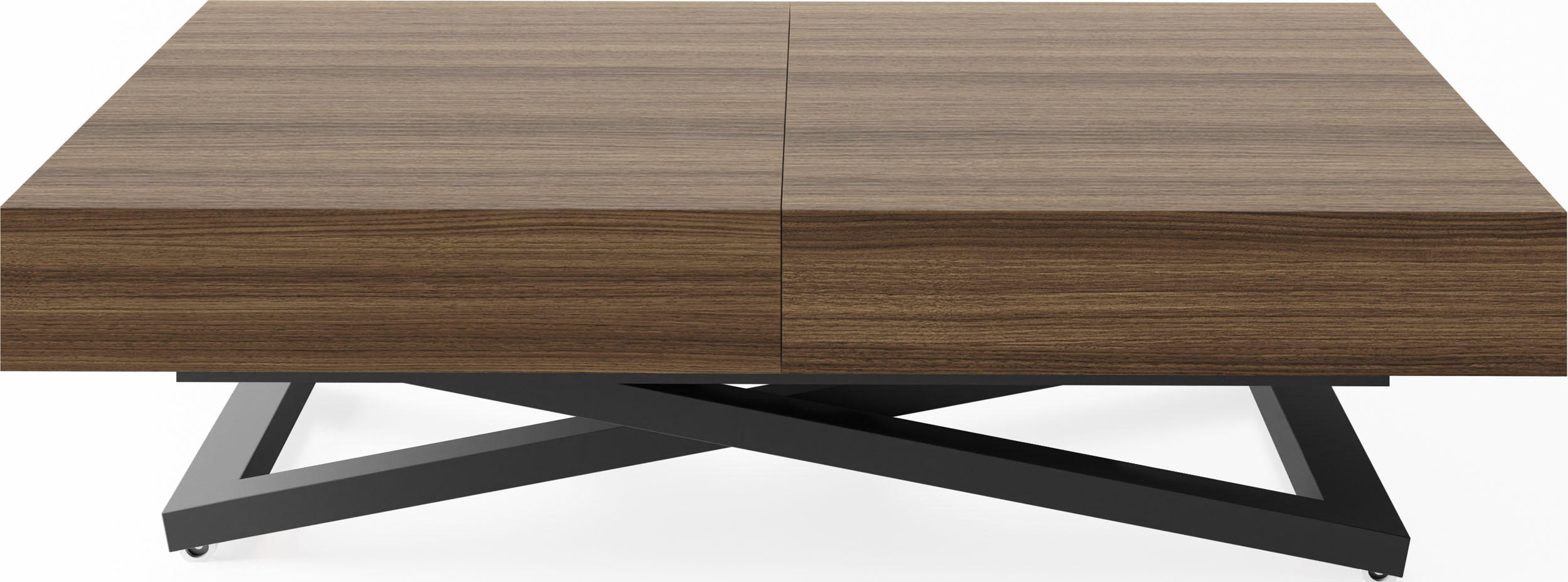 WFL GROUP KONFERENČNÍ STOLEK Cavetta U Výškově Nastavitelný a Rozkládací s Černou Kovovou Podnoží, Tobacco Franklin Walnut 120-200/80/27-76 cm