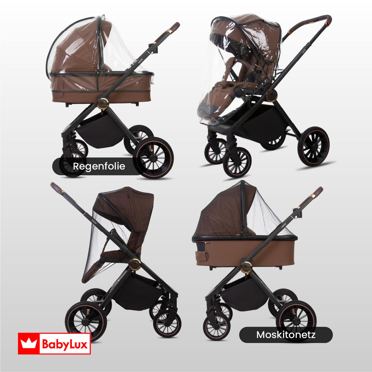 KINDERWAGEN Castor 4in1 Sapphire Babywanne, Reisebuggy, Autositz, Isofix Basis - Blau/Schwarz, Textil/Metall (58/98cm) - BabyLux