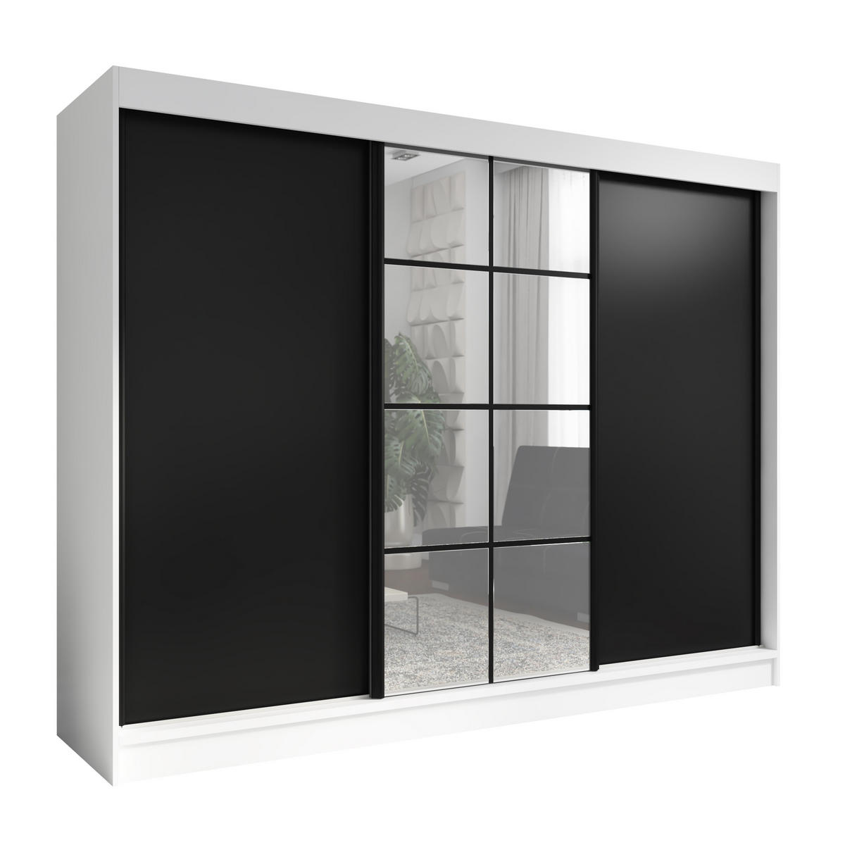 SCHWEBETÜRENSCHRANK 200 CM ORAVELLE Farbe: Weiß / Schwarz - Schwarz/Weiß, Holzwerkstoff (200/215/59.5cm) - A&J MöbelLand