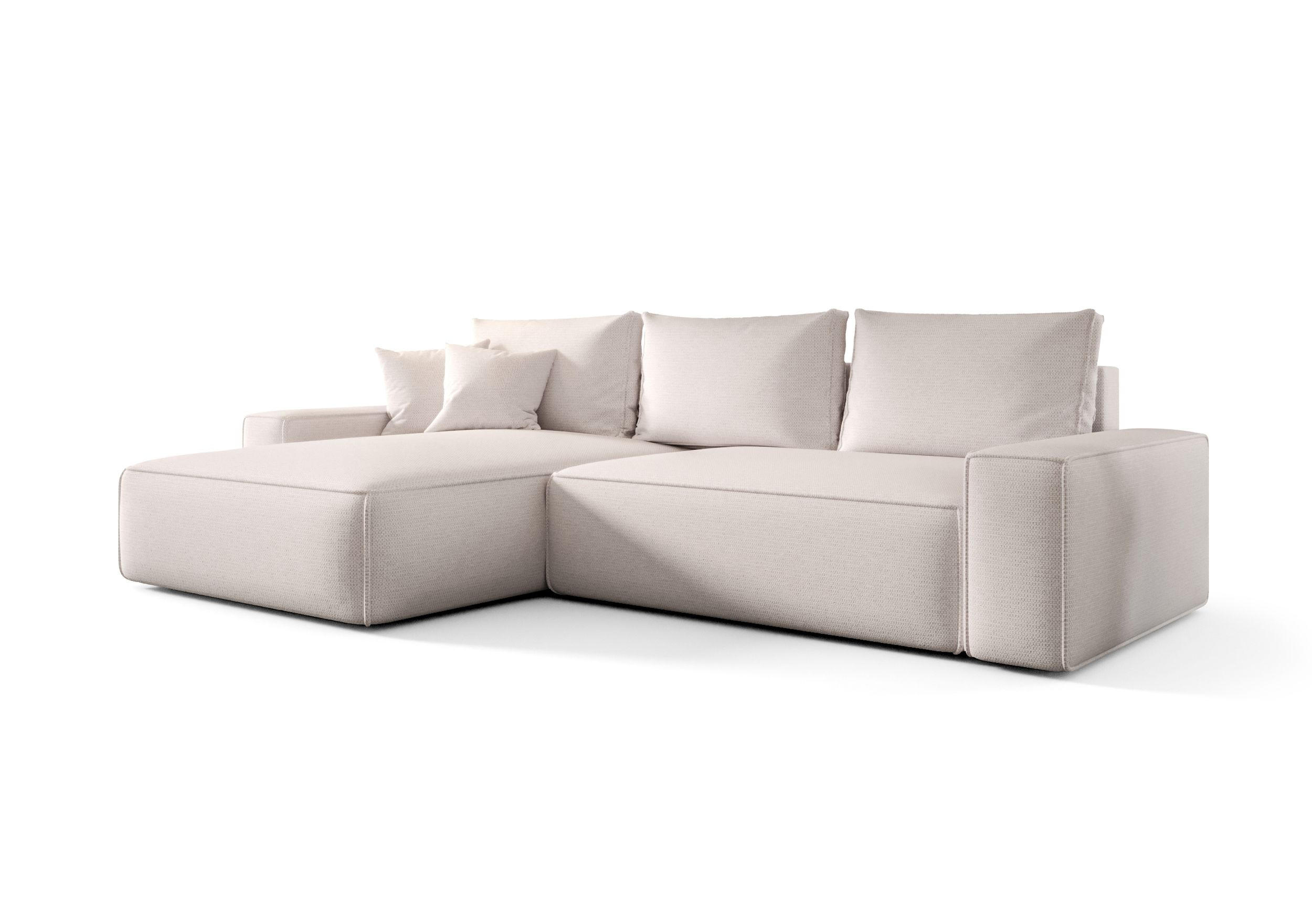 ECKSOFA MONA mit Schlaffunktion ARAGON 01 Links - Weiß, Textil (280/185cm) - Bedante