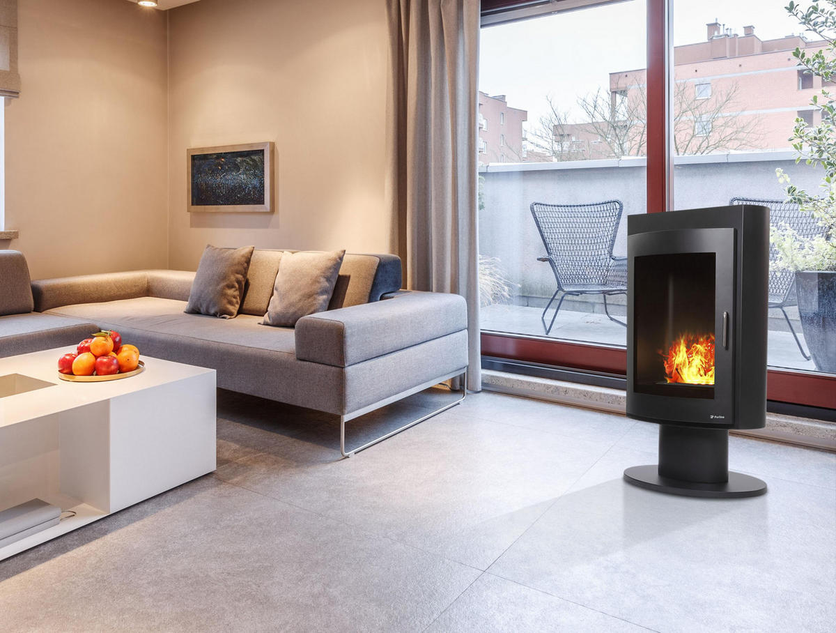 WASSERKAMIN zur Dekoration Schwarz mit Stahlmöbel 1.5 L Tank - Schwarz, Metall (60/35/97cm) - Purline