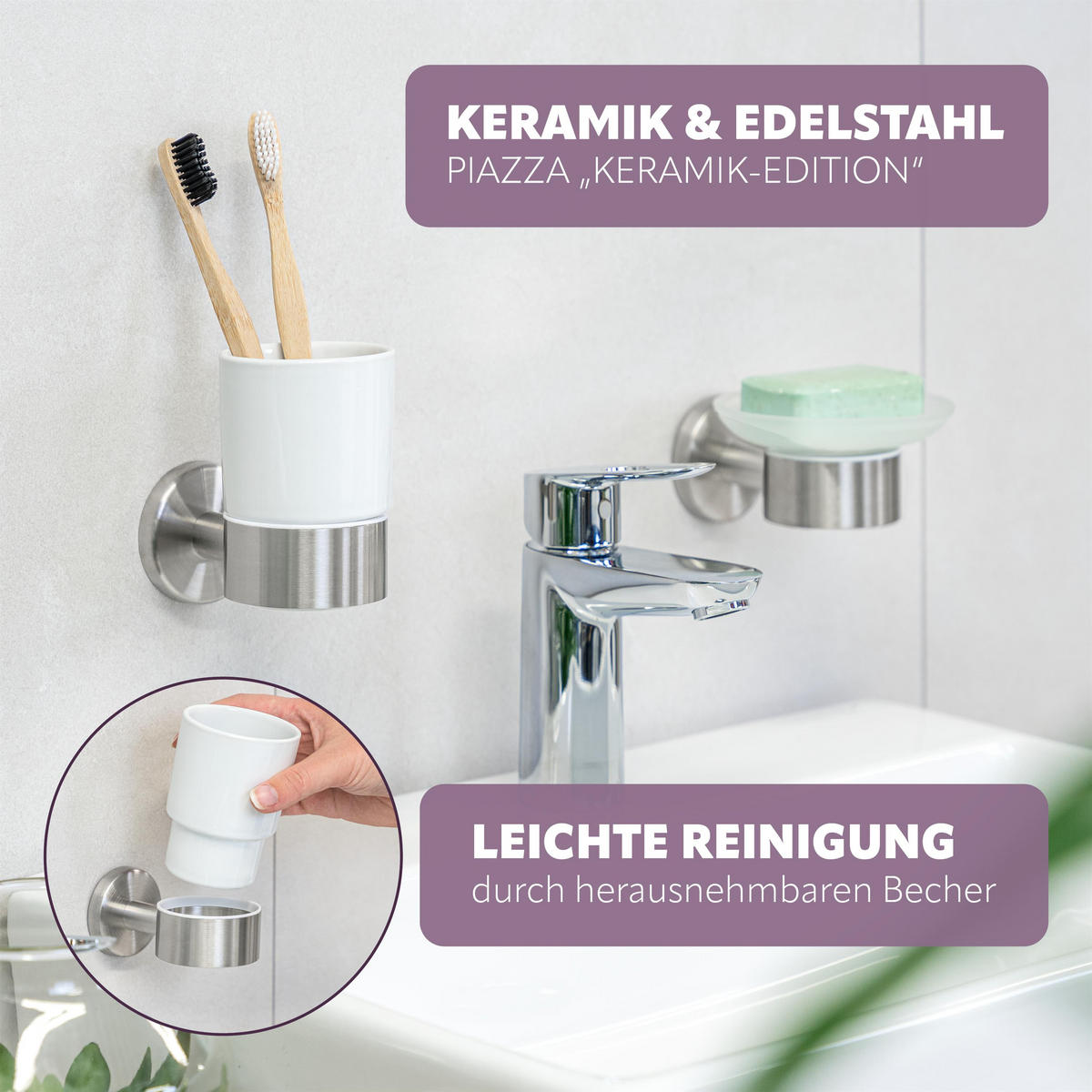 BECHERHALTER PIAZZA, weiß, Keramik - Weiß, Keramik (7/12/11cm) - bremermann