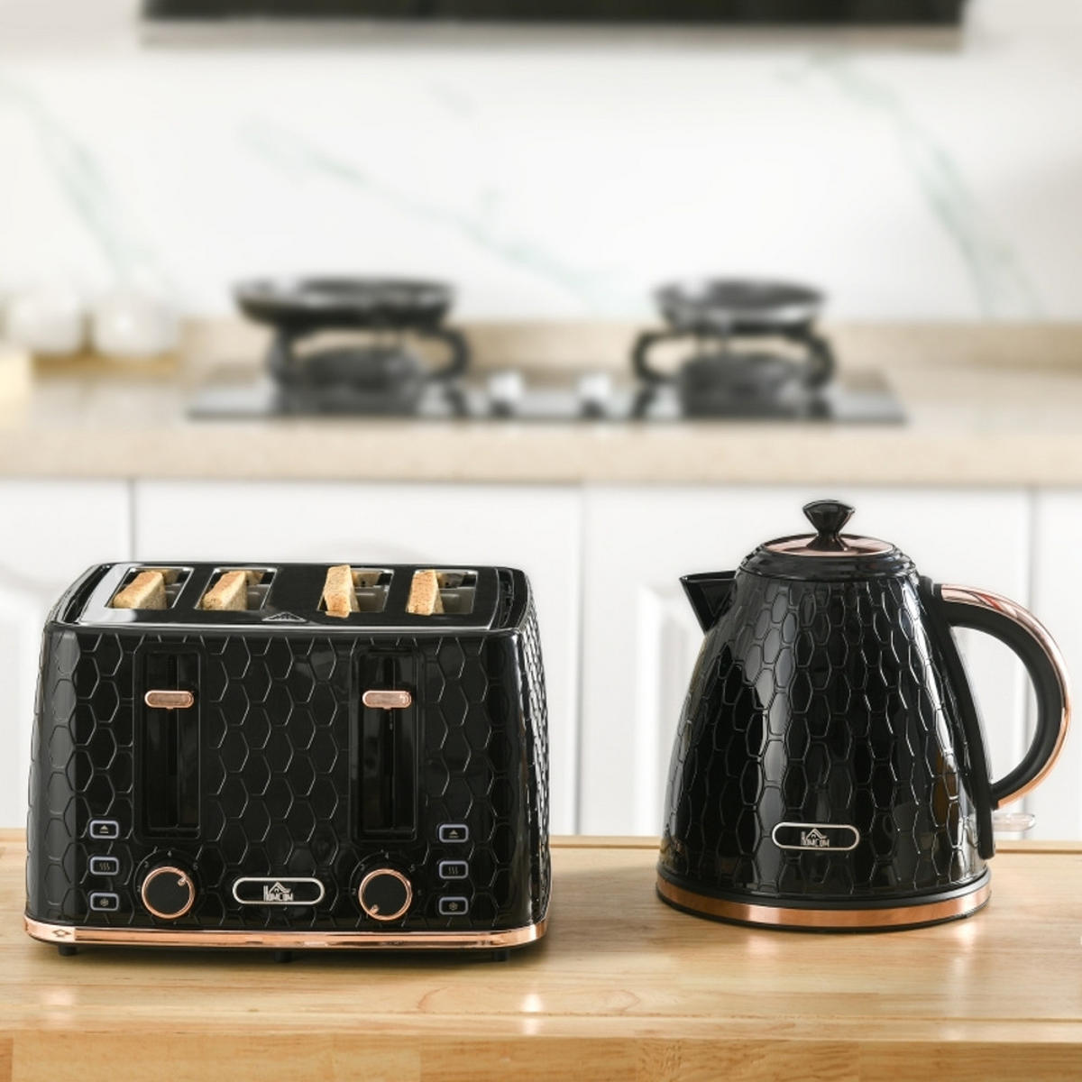 WASSERKOCHER-TOASTER SET, 1,7 L, 4 Scheiben, Kunststoff, Schwarz - Schwarz, Kunststoff (19.5/23.4/24.2cm) - Rolipo