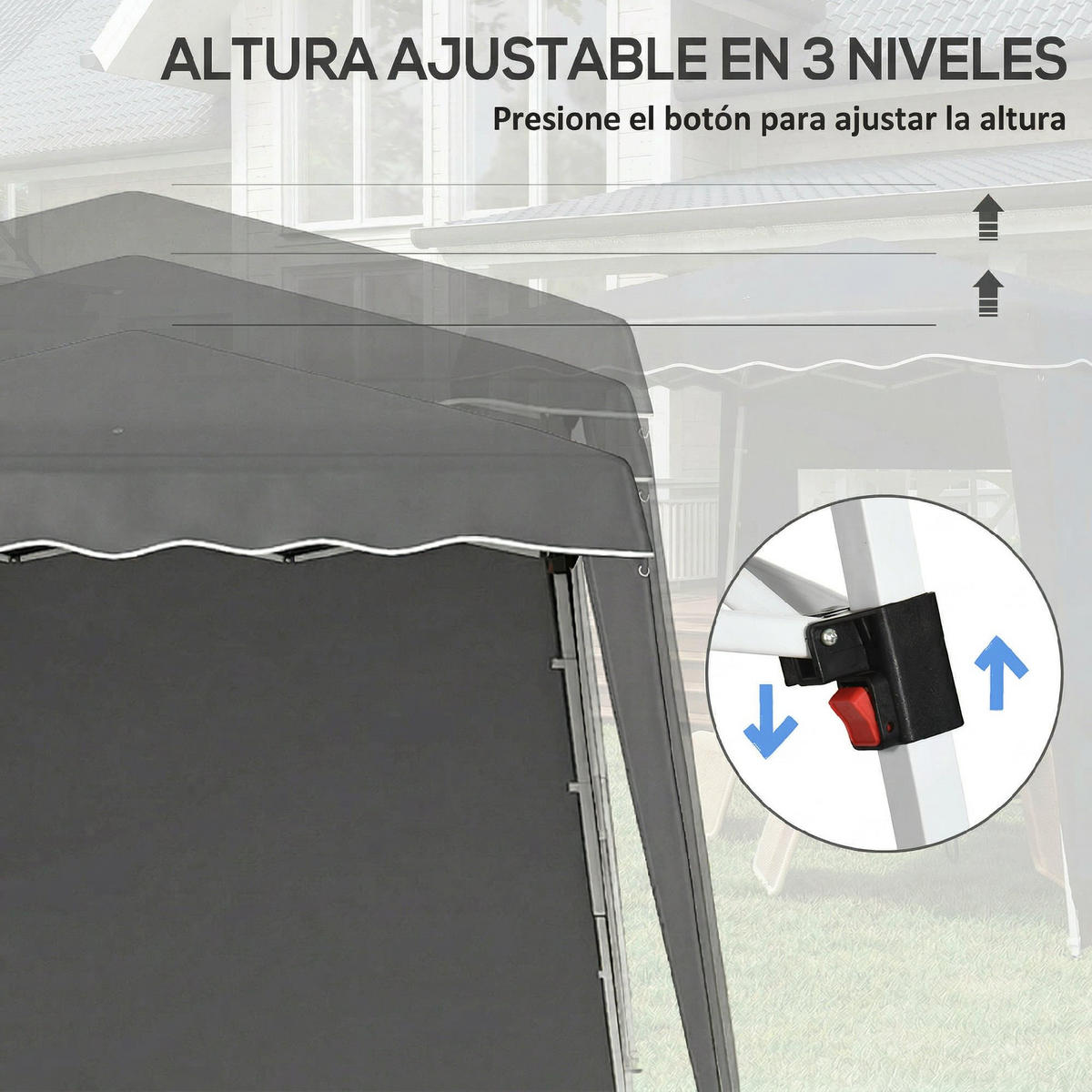 FALTPAVILLON, 2,89 x 2,89 m, mit Seitenwänden, höhenverstellbar, UV-Schutz 50+, Grau - Grau, Metall (289/253/289cm) - Vallsero
