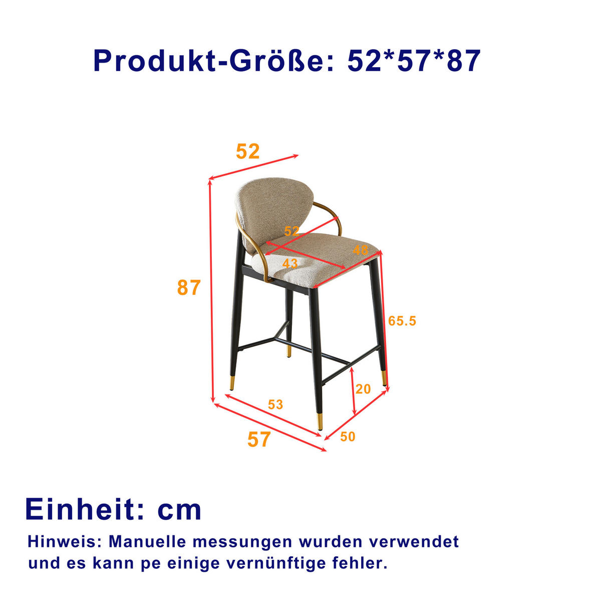 BARHOCKER 2er-Set mit Rückenlehne Chenille Hellbraun Schwarz-Gold - Hellbraun, Metall (52/87/57cm) - Meubliv