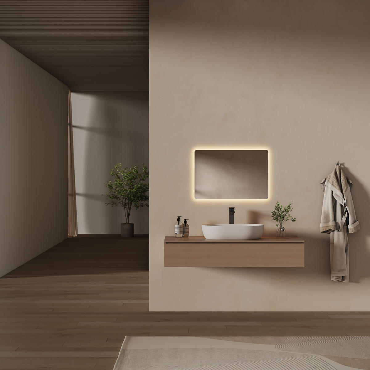 BADSPIEGEL mit Anti-Beschlag Beleuchtung Rechteckig 60/40 cm - Weiß, Glas (40/3.6/60cm) - EMKE