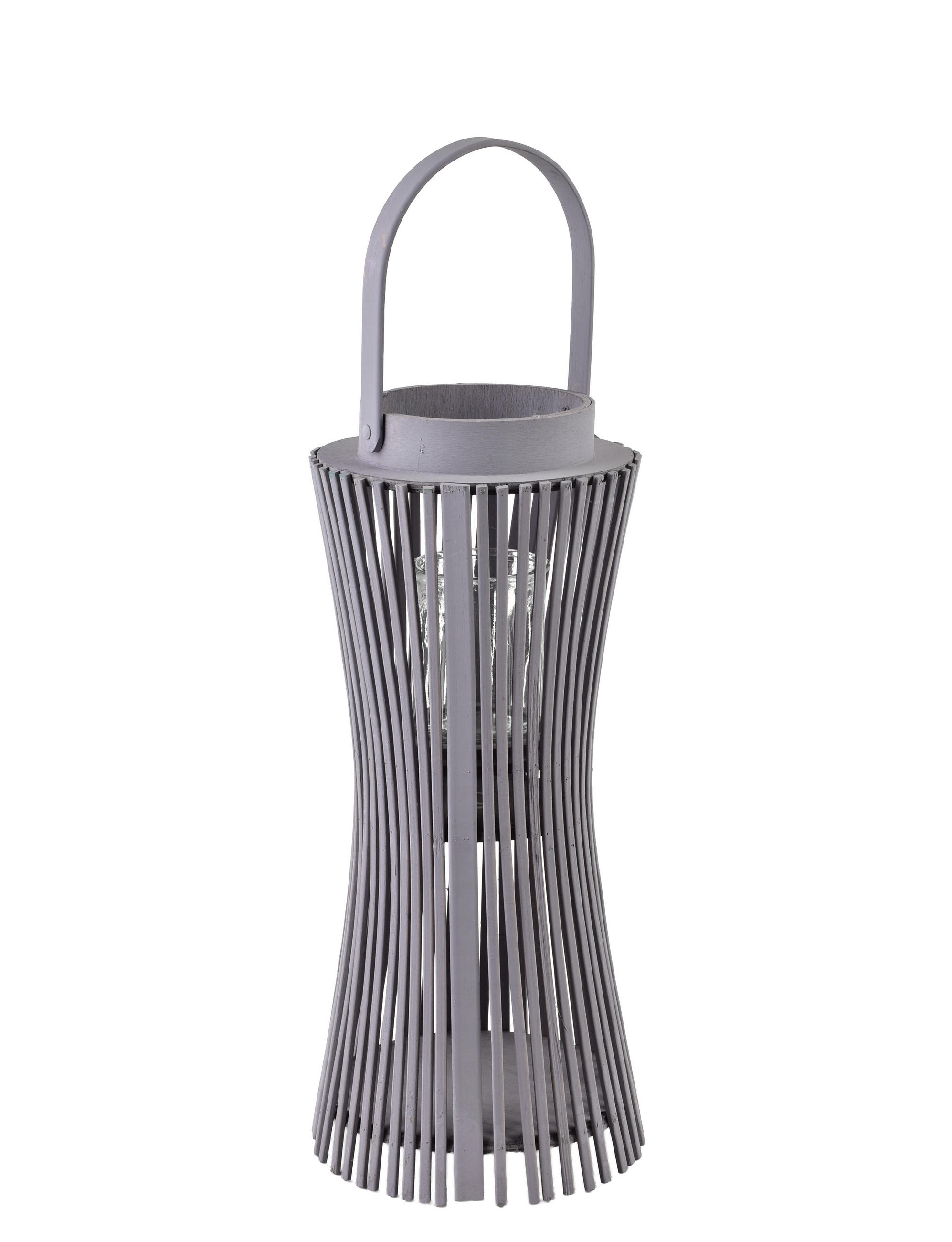 LATERNE Lucie Grau 19/19/58 cm Korbgeflecht - Grau, Holz (23/58/23cm) - Mondex