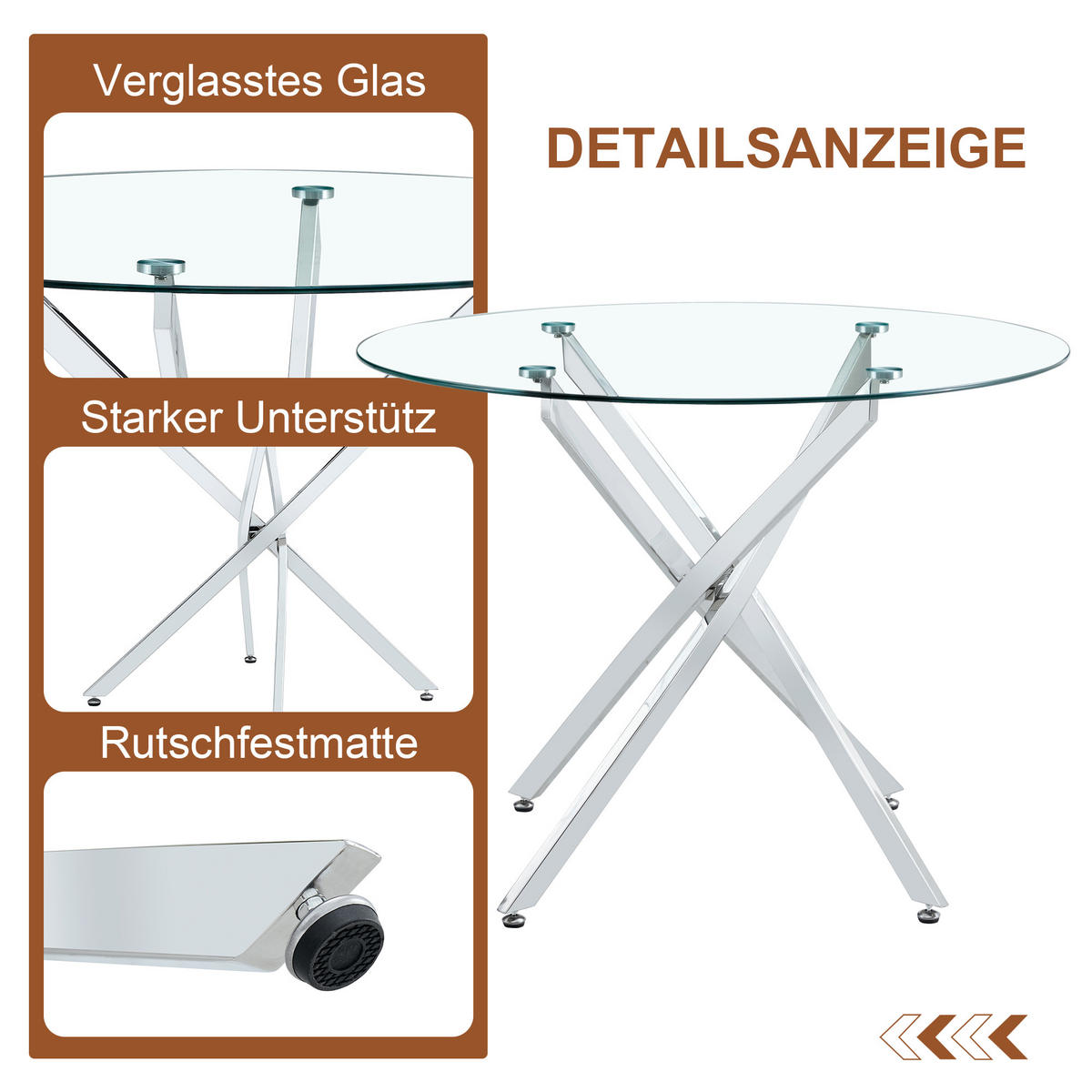 ESSTISCH runder mit silbernem Metallgestell 80/80/75 cm - Silberfarben, Metall (88/88/75cm) - Oxeza