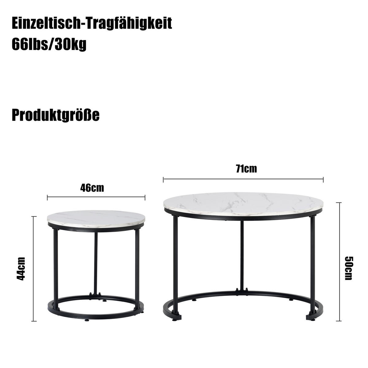 COUCHTISCH 50/70.5 cm in Weiß Marmoroptik aus MDF mit Metallgestell - Weiß, Holzwerkstoff (70.5/70.5/50cm) - OKMYHOME