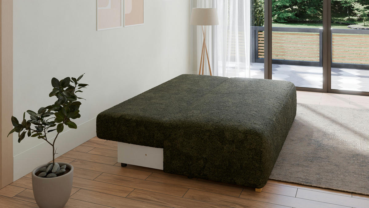 SCHLAFSOFA - Polstersofa aus Bouclé - Grün (Arena 12 + Arena 2 Kissen) - Beige/Grün, Holzwerkstoff (200/90/100cm) - Möblo