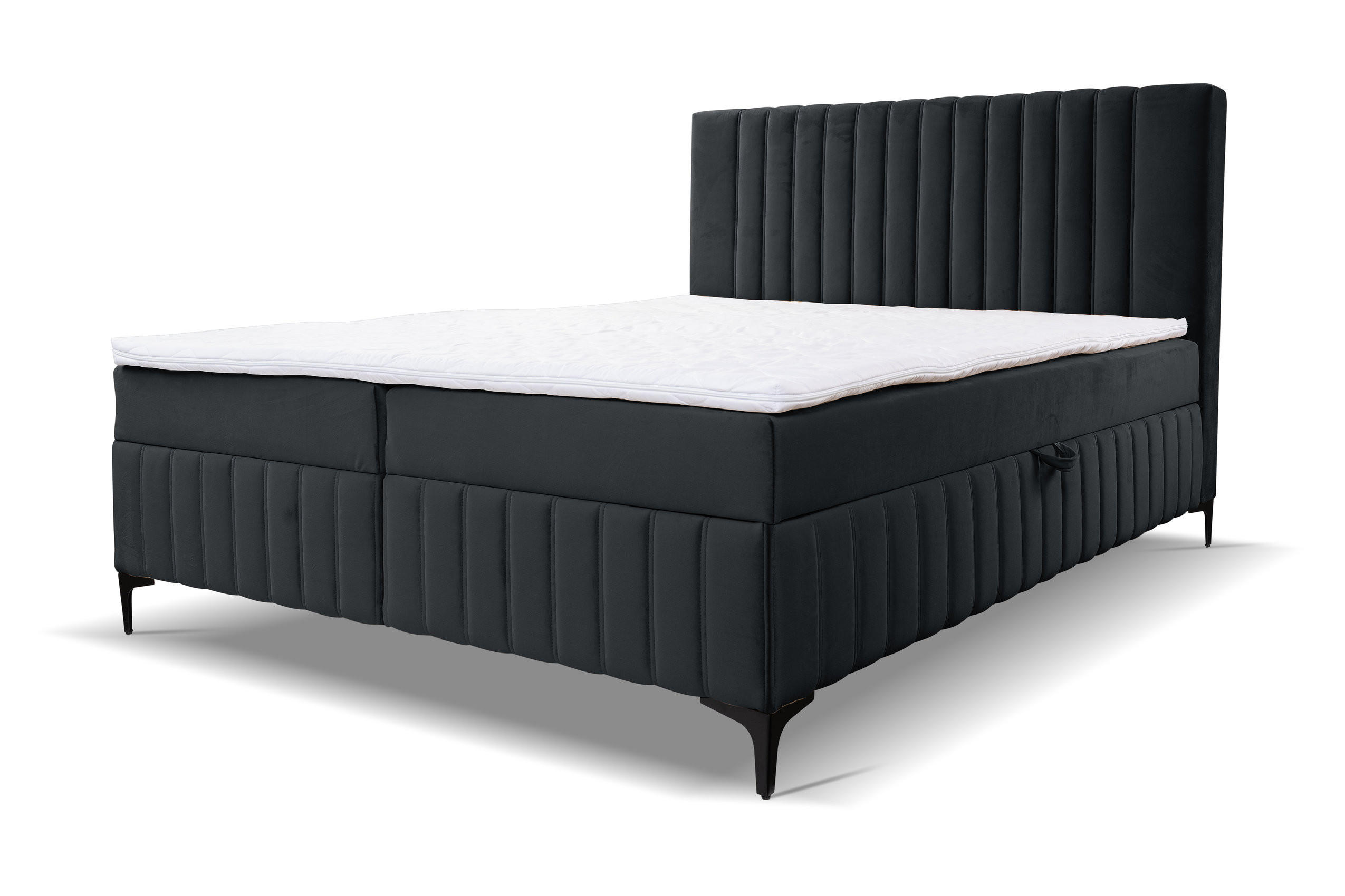 BOXBETT QUANT mit 2 Bettkästen, 180x200, Farbe: Schwarz, Velourstoff, mit Bonell-Matratze inkl. Topper - Schwarz, Holz/Kunststoff (180/200cm) - VENASI MÖBEL