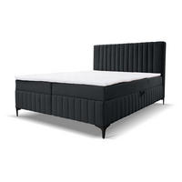 BOXBETT QUANT mit 2 Bettkästen, 180x200, Farbe: Schwarz, Velourstoff, mit Bonell-Matratze inkl. Topper - Schwarz, Holz/Kunststoff (180/200cm) - VENASI MÖBEL