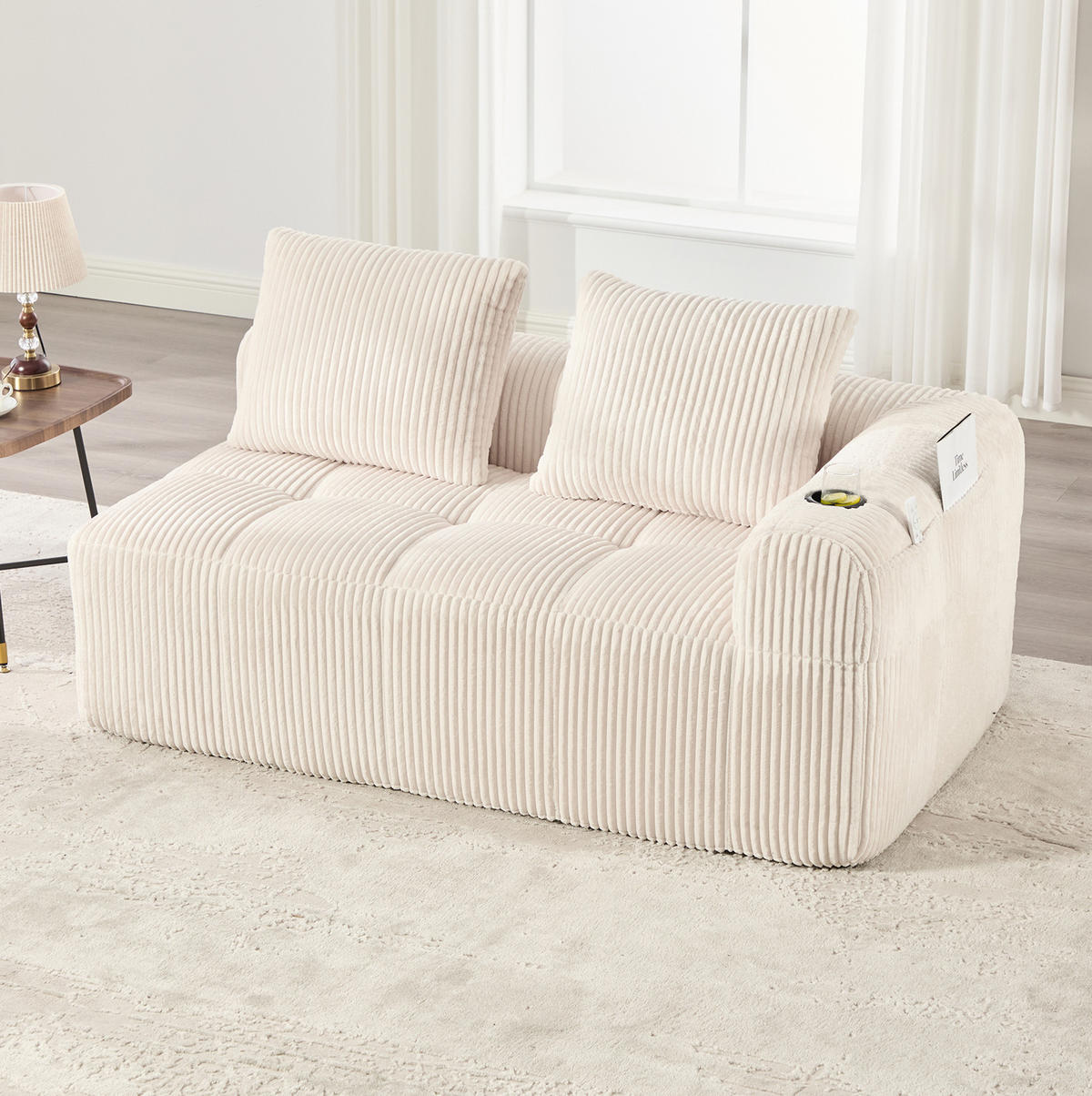 2-SITZER Sofa aus Cord 158x93x61 cm in Beige mit Seitenfächern & Becherhaltern - Beige, Textil (93/61/158cm) - Modfu