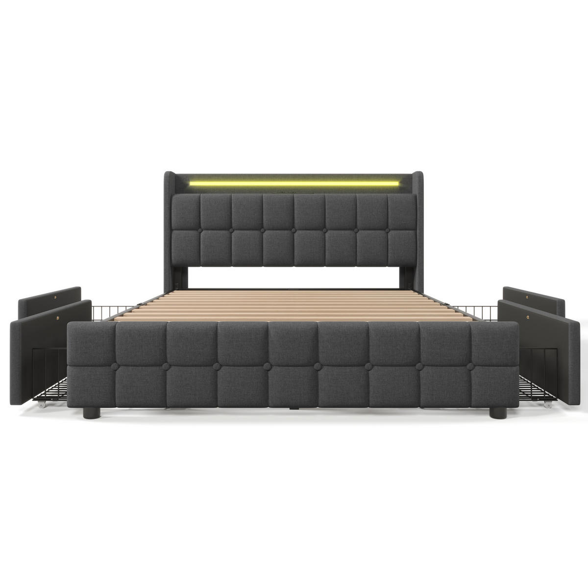 ČALOUNĚNÁ postel 180/200 cm šedá z dřeva s USB, LED a 4 zásuvkami - šedá, kompozitní dřevo (180/200cm) - OKWISH