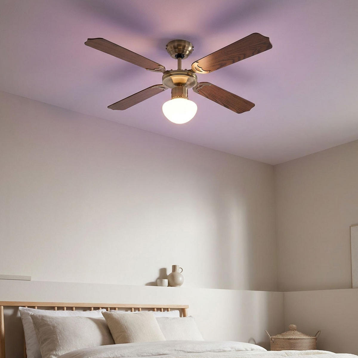 LED DECKENVENTILATOR Messing Opal - Messingfarben, Glas (106.6/52/41.5cm) - Globo Lighting