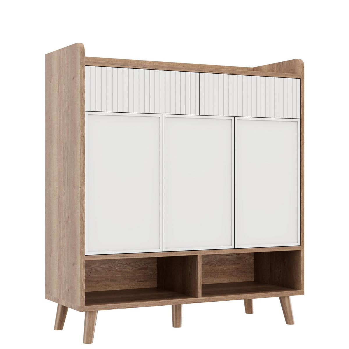 SCHUHSCHRANK aus MDF & Spanplatte 90x35x100cm in Weiß mit Kippsicherung - Weiß, Holzwerkstoff (90/100/35cm) - Modfu