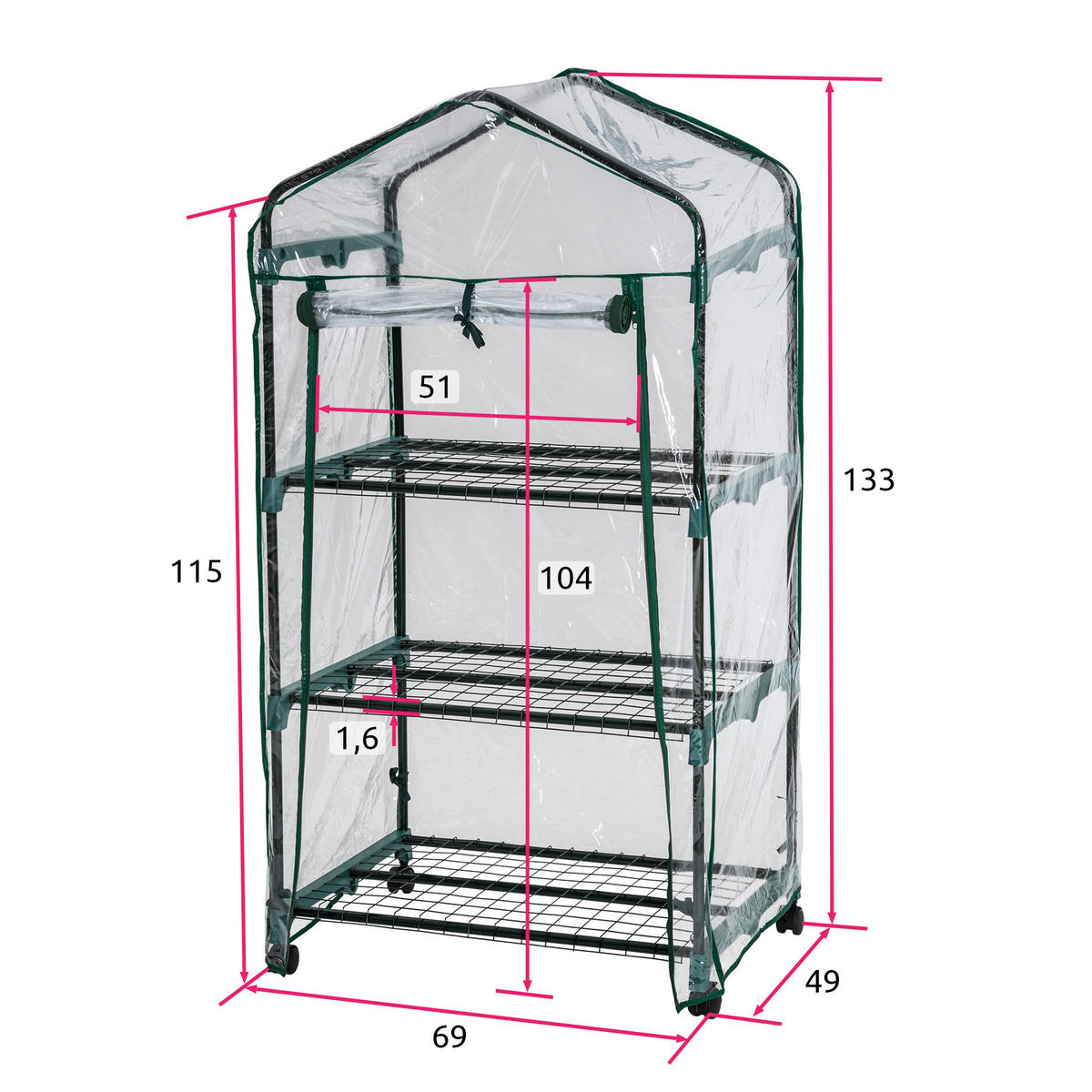 FOLIENGEWÄCHSHAUS, 69 x 49 x 133 cm,transparent - Transparent, Kunststoff (49/133/69cm) - tectake