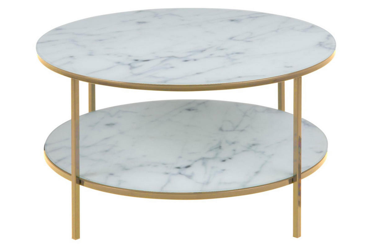 COUCHTISCH Ø80 cm weiss Marmorprint, goldenes Chrom - Weiß, Holzwerkstoff (80/80/45cm) - ebuy24