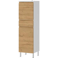 HOCHSCHRANK Weiß und Eiche Grandson 34x120x34cm mit verstellbaren Einlegeböden, griffloser Front und Chromfüßen VEER - Weiß, Holz/Metall (34/120/34cm) - KADIMA DESIGN