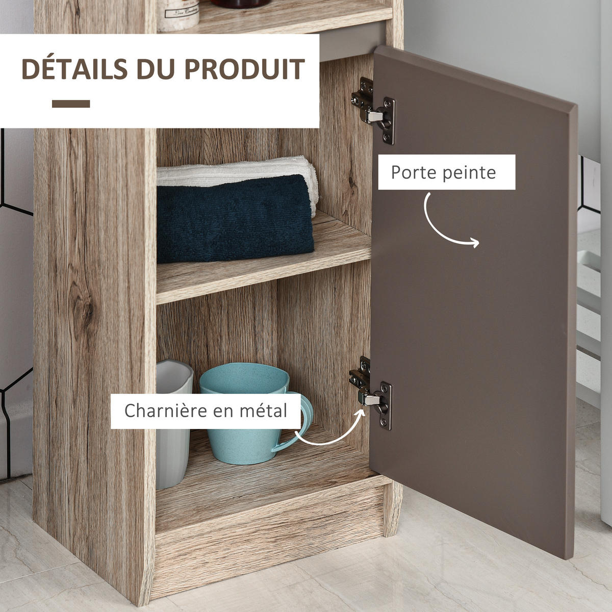 HOCHSCHRANK DE-12330 30/24/170 cm Eiche hell / Grau - Grau, Holzwerkstoff (24/170/30cm) - ComfortXL