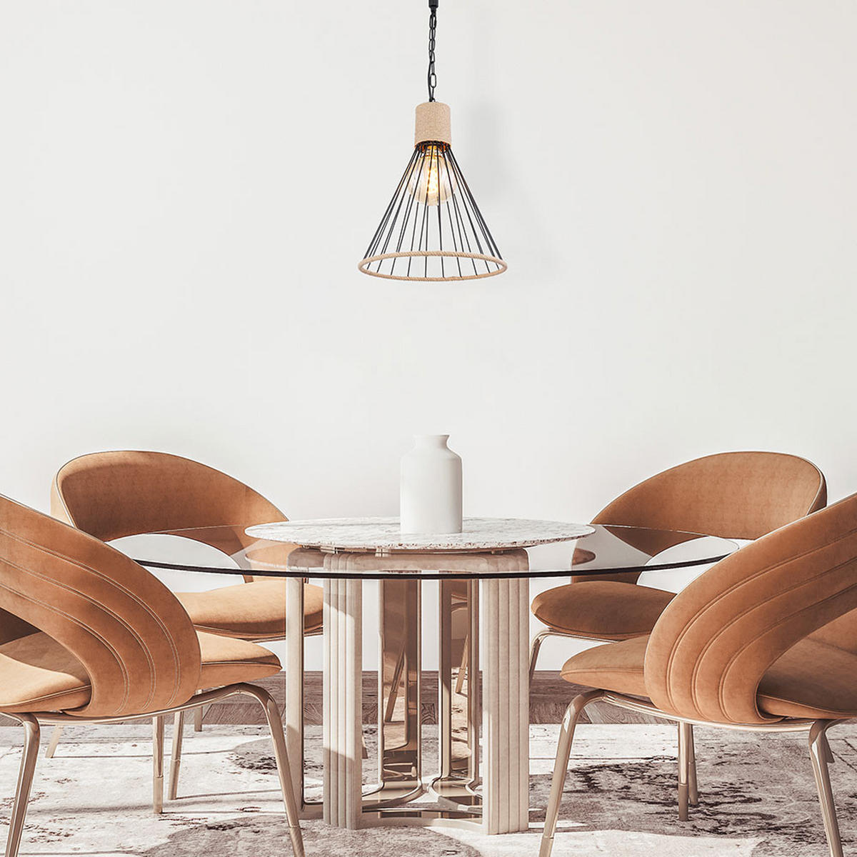 LED HÄNGELEUCHTE Hanfseil Schwarz - Schwarz, Metall (35/35/140cm) - Globo Lighting