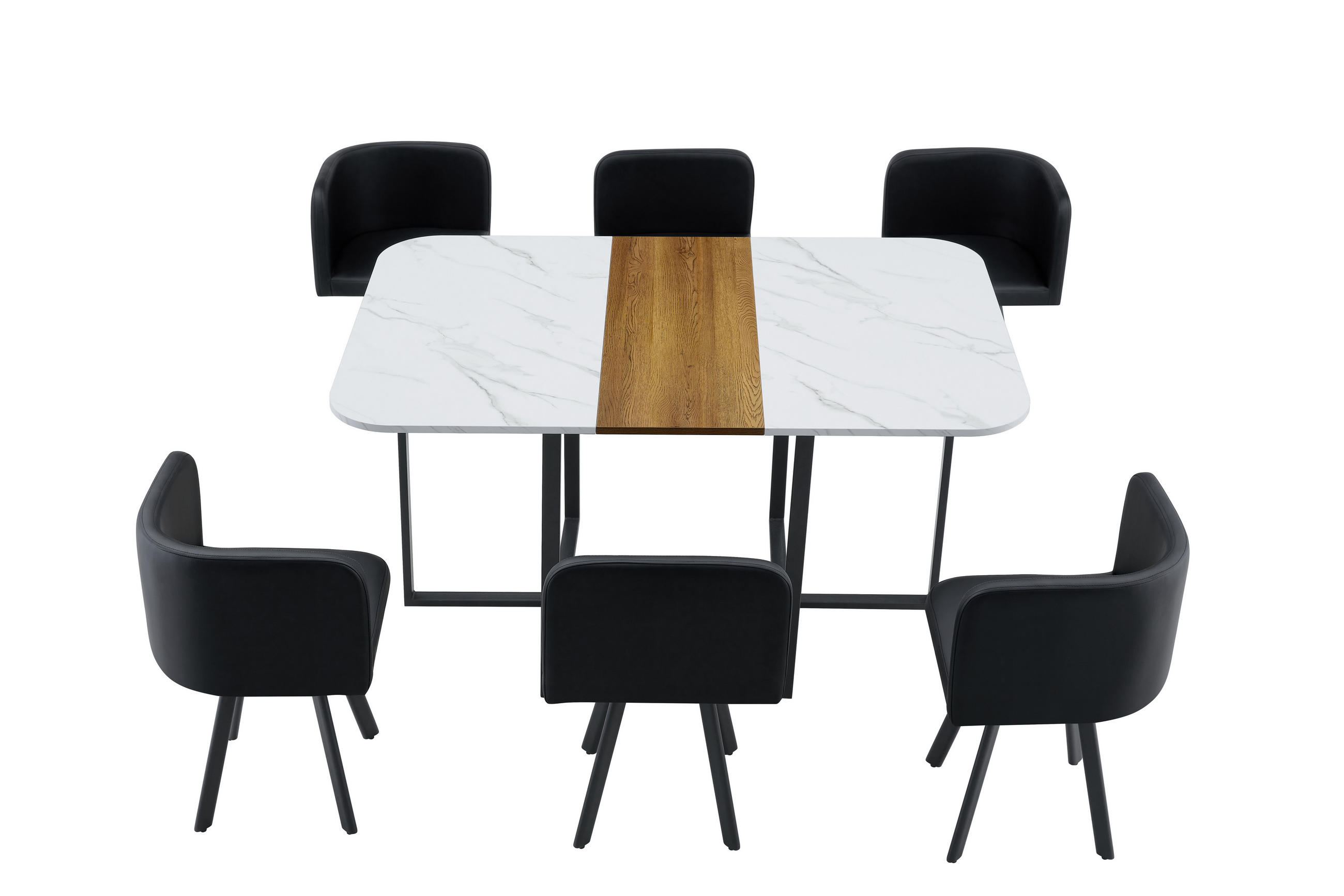 ESSGRUPPE DE-39527 7-teilig, mit 6 Stühlen und PU-Polsterung Holzoptik/Weiß - Weiß, Holzwerkstoff (150/79/100cm) - ComfortXL