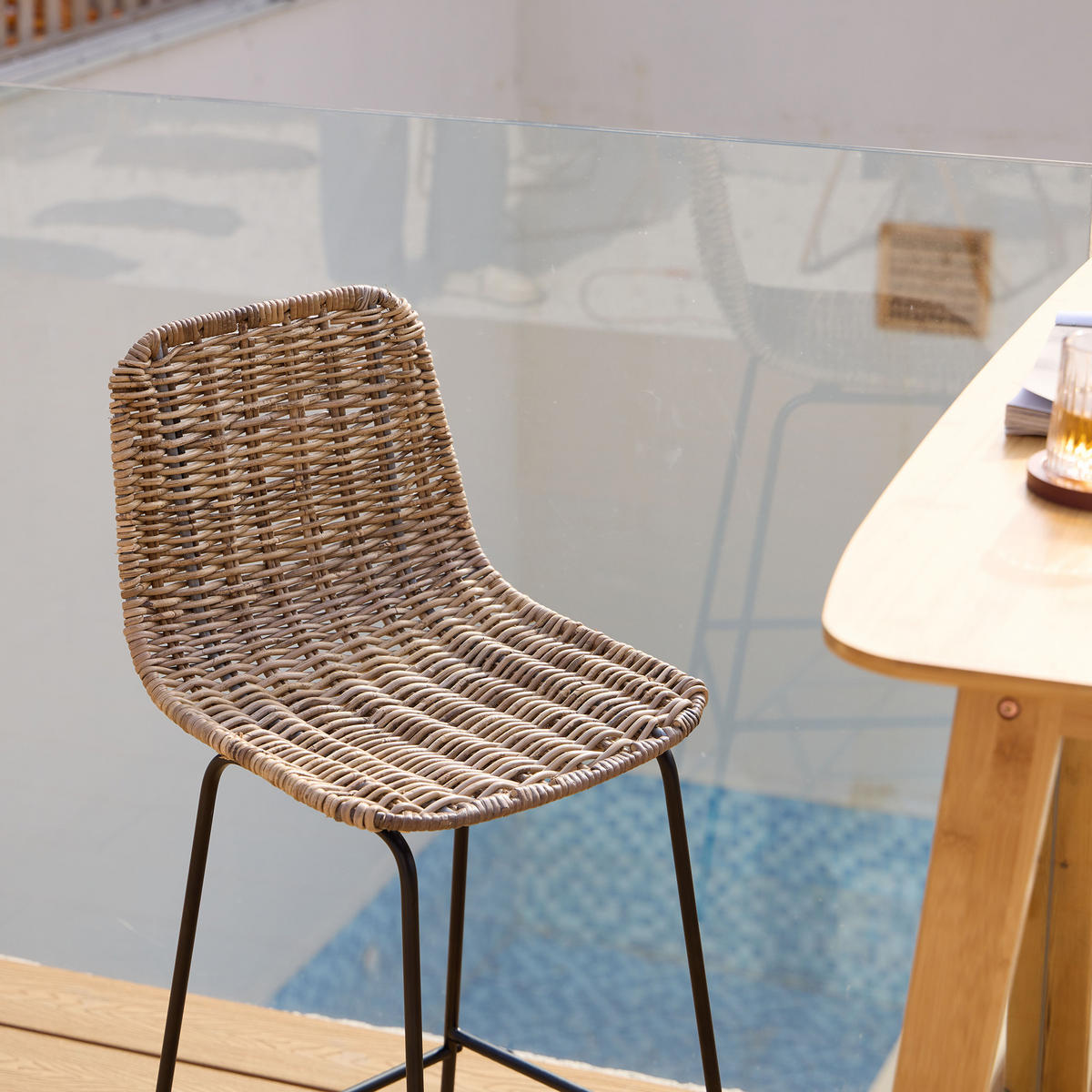 BARHOCKER 2er-Set Rattan Braun - Braun, Holz (39.5/91/41cm) - Nordlys