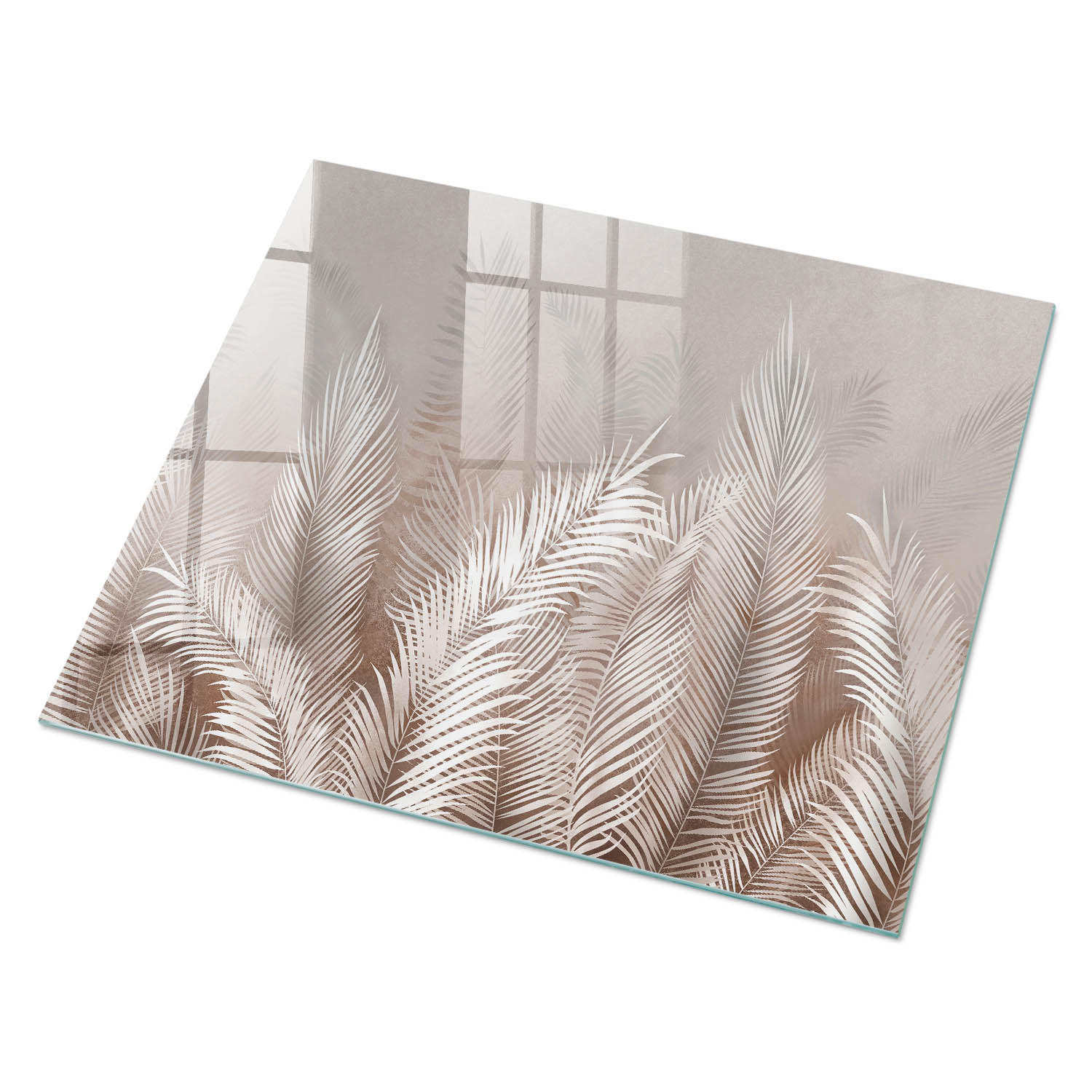 GLASPLATTE 80x60 cm – Elegante Blätter - Braun, Glas (0.4/80/60cm) - ArtPrintCave