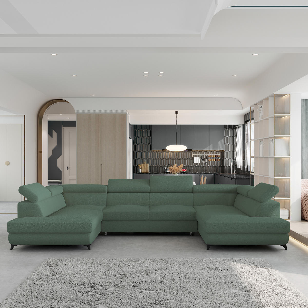 ROHOVÁ SEDAČKA VINTESSA zelená barva - černá/zelená barva, kov/dřevo (323/190cm) - MASSENO