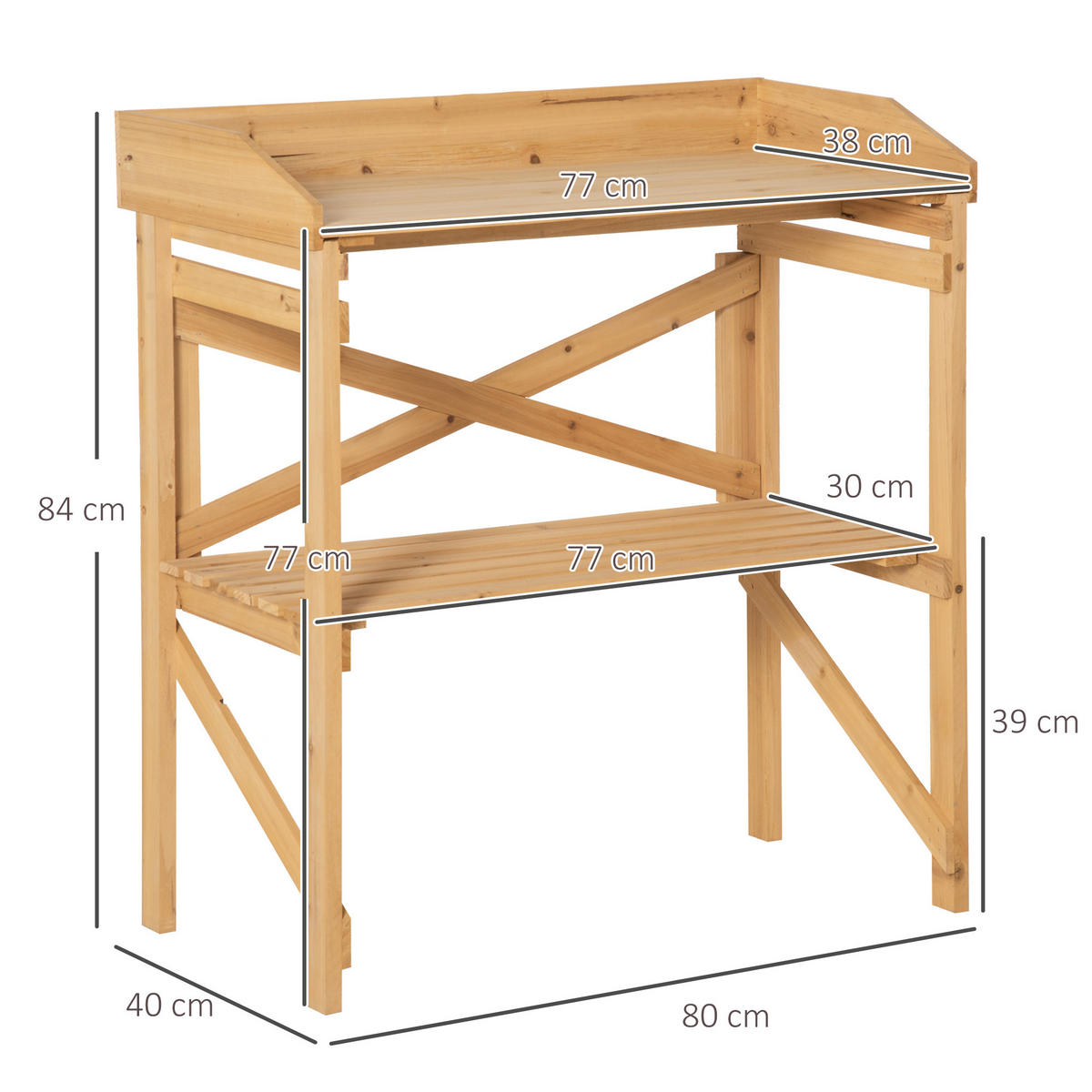 PFLANZTISCH mit Ablagefläche Blumentisch Gärtnertisch Garten Holz Hellbraun - Braun, Holz (80/40/84cm) - Outsunny