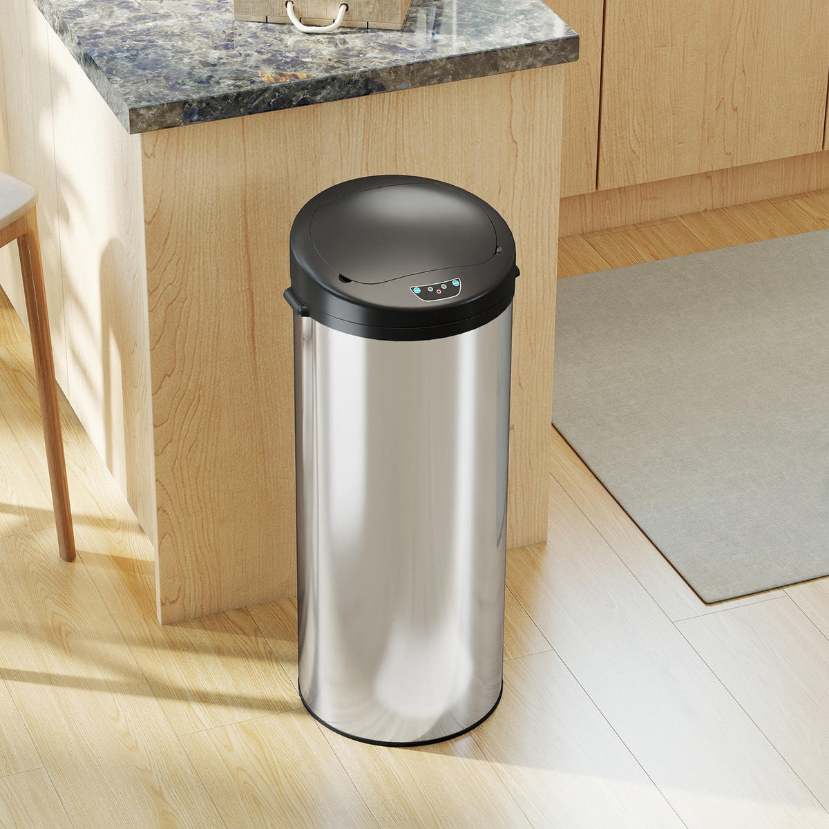 MÜLLEIMER 55L 32/30/78,5 cm Edelstahl Silber Automatik Abfalleimer Küche - Silberfarben, Metall (30/78.5/32cm) - Rolipo