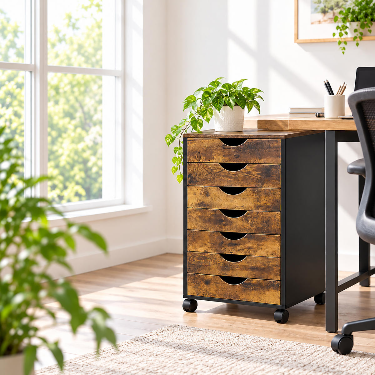 ROLLCONTAINER Industrial-Schwarz 7 Schubladen - Multicolor, Holzwerkstoff/Kunststoff (45/69/40cm) - Relaxdays