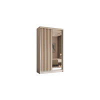 KLEIDERSCHRANK mit Spiegel-Schiebetüren und Aluminium-Leisten - LAMELO - 120 cm Weiß+Weiß+Artisan - Weiß, Holzwerkstoff (120/216/61cm) - ALTDECOR