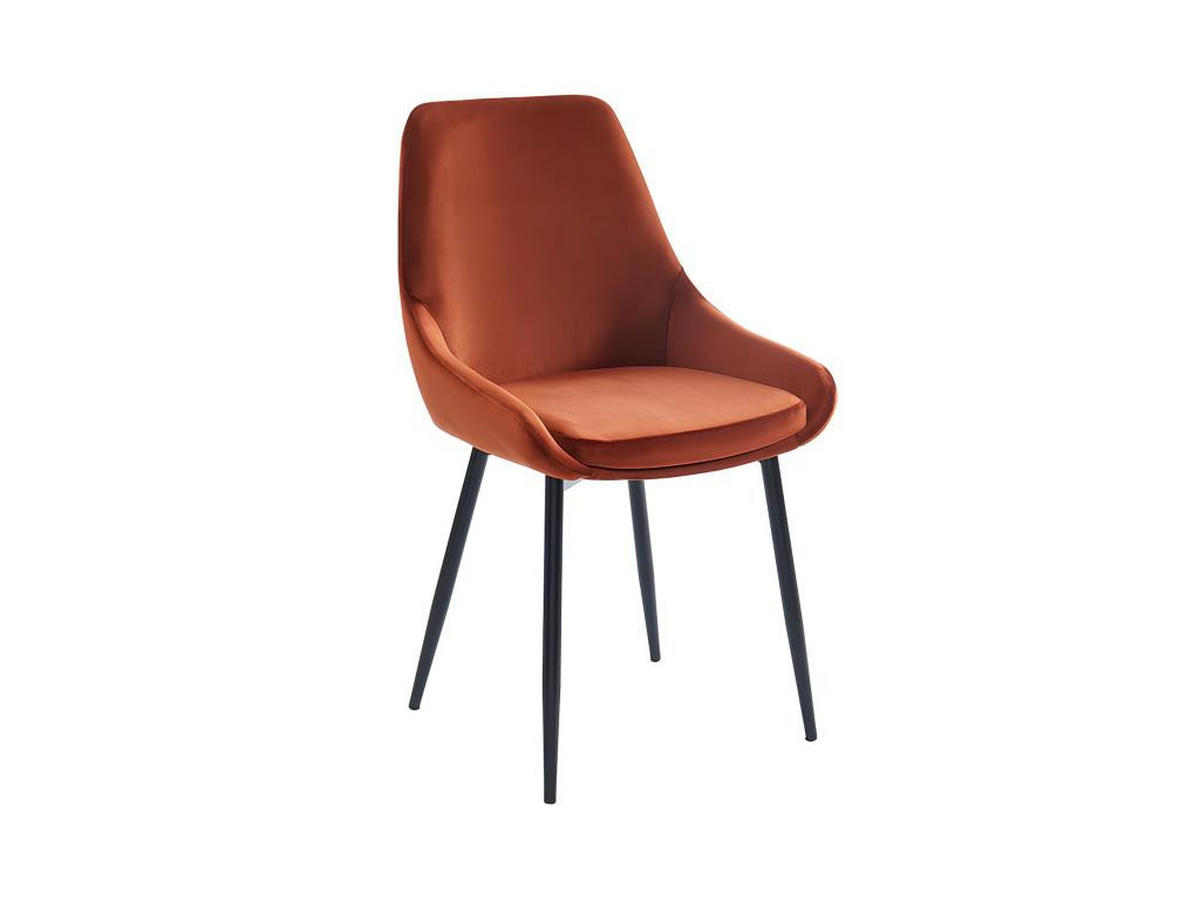 STUHL 2er-Set - Samt & Schwarzes Metall - Terracotta - MASURIE - Braun, Textil (56/85.5/49cm) - Vente-Unique
