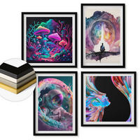 WANDBILDER 4er-Set - 50x50 cm & 40x60 cm Schwarzer Rahmen - Farbenfrohe Fantasy-Kunstillustrationen - Schwarz, Kunststoff (50/50cm) - ArtPrintCave