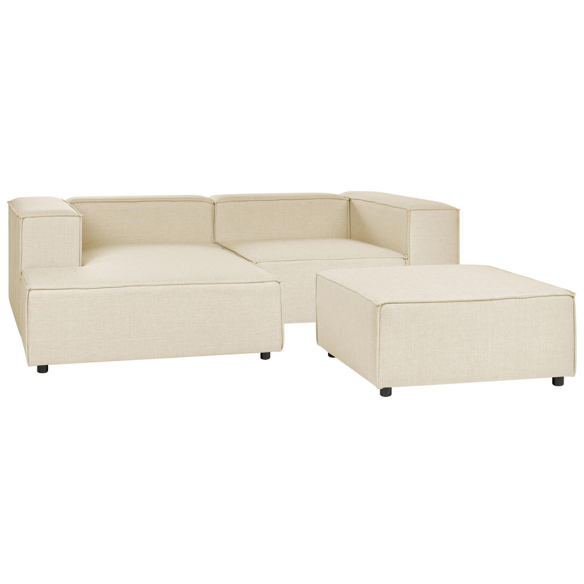 2-SITZER-ECKSOFA Leinen beige linksseitig mit Ottomane Aprica - Beige/Schwarz, Textil (238/180cm) - Beliani