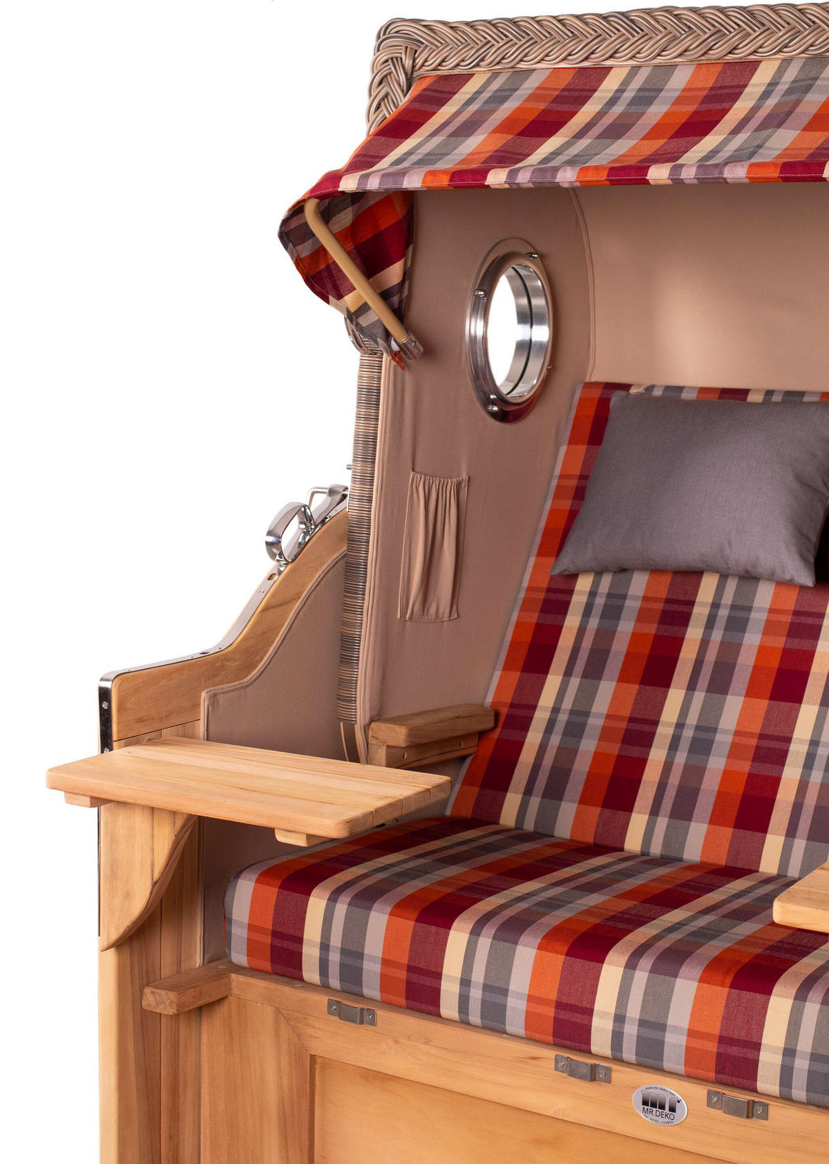 STRANDKORB Baltikum Teak 2,5 Sitzer - Rot/Braun, Holz/Metall (142/170/95cm) - Mr. Deko