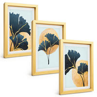 BILDER SET 3er Set - 20x30 cm Goldrahmen - Ginkgoblätter, heller Hintergrund - Goldfarben, Kunststoff (20/30cm) - TULUP