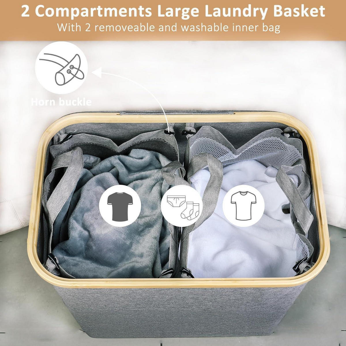 WÄSCHEKORB 2 Fächer 150L Grau - Grau, Textil (37/70/57cm)
