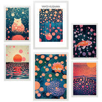 POSTER Set Mit 6 Yayoi Kusama Sonnenuntergang Wasser Janapise A3 & A4 Weißer Rahmen - Weiß, Papier (29/3cm) - Nacnic