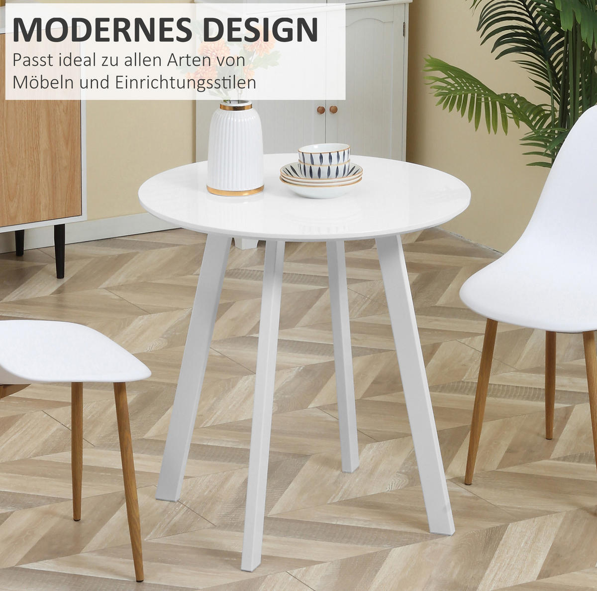 ESSTISCH 72/72/75 cm weiß mit Hochglanz-Tischplatte aus MDF - Weiß, Holzwerkstoff (72/72/75cm) - OKWISH
