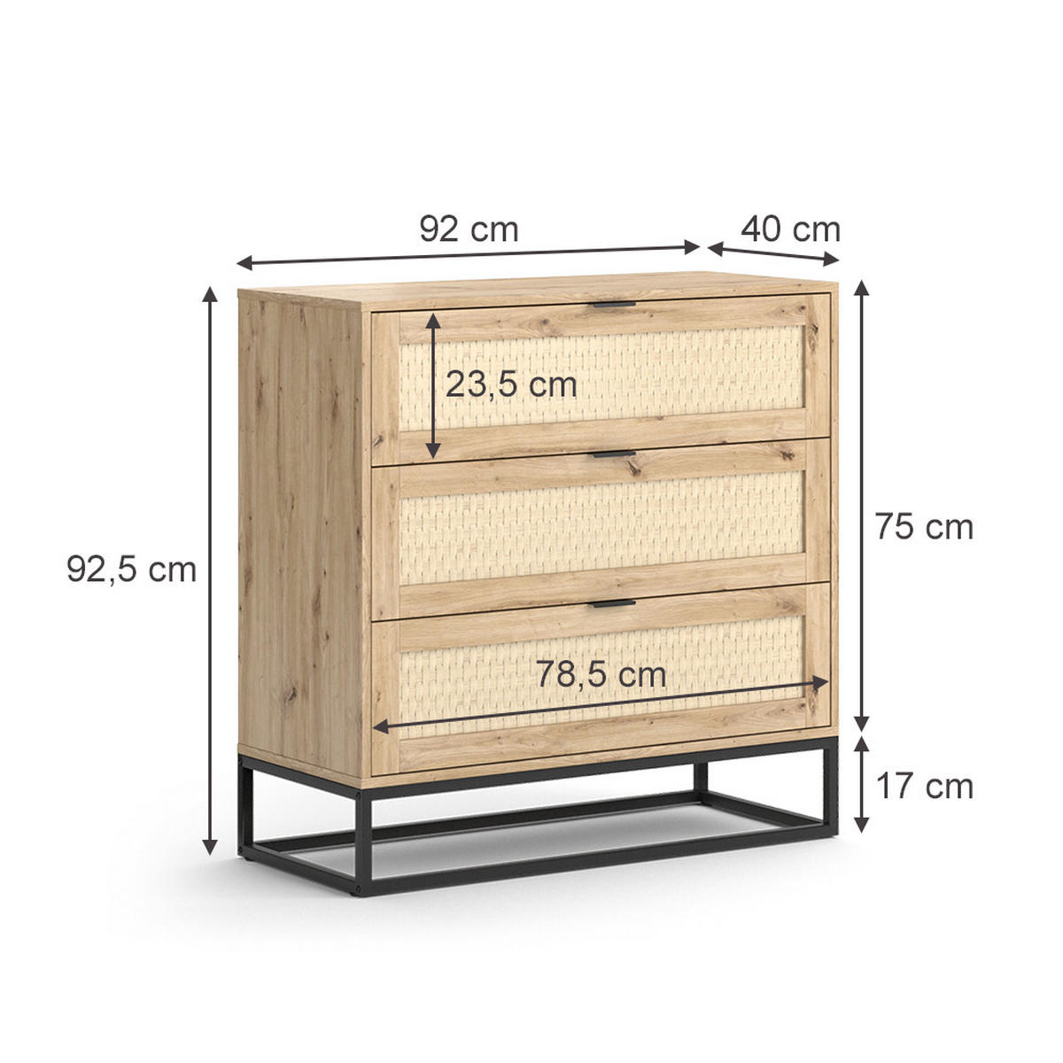 KOMMODE Natal Braun 140 x 92.5 cm mit 3x Schubladen - Braun, Holzwerkstoff (92/92.5/40cm) - Vicco