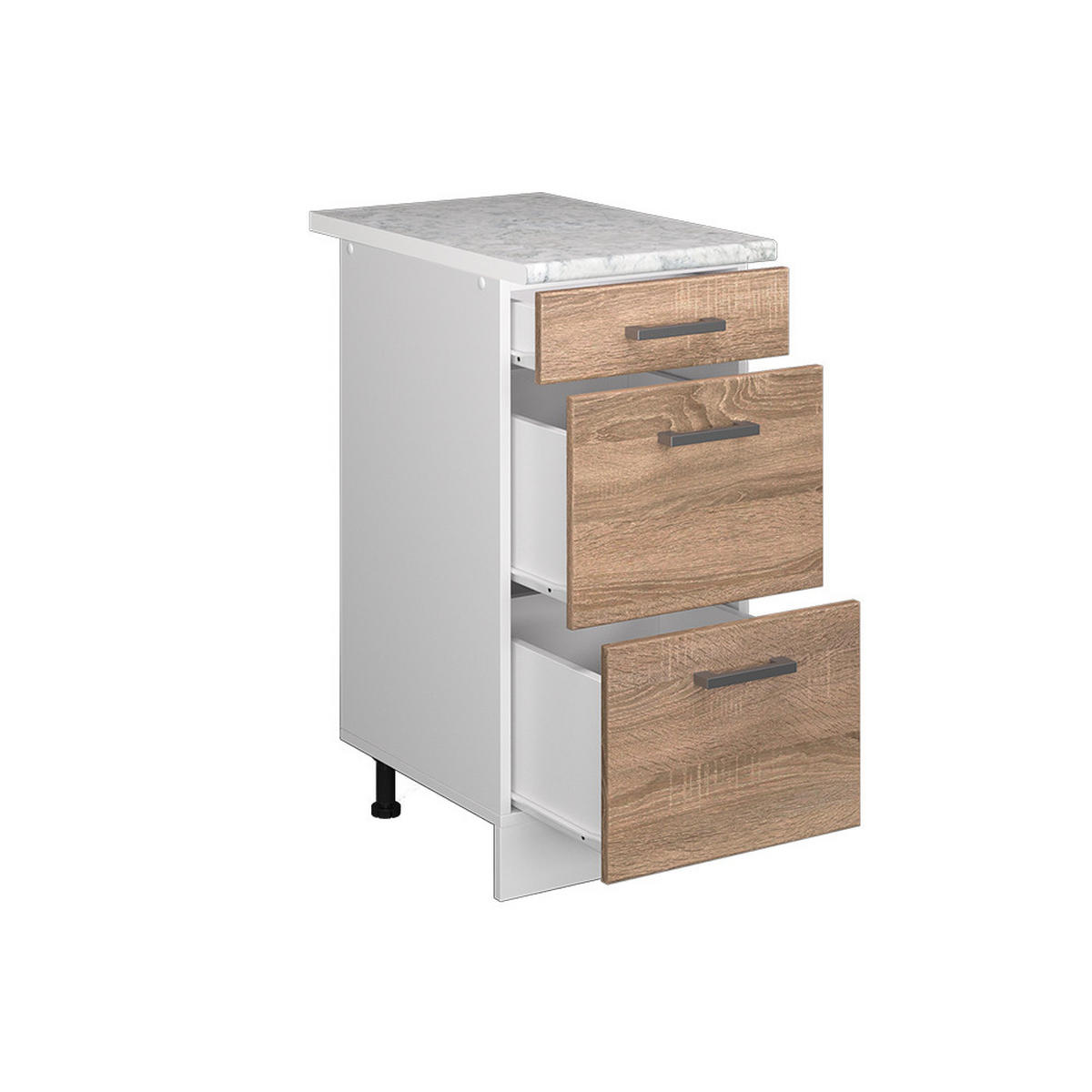 UNTERSCHRANK R-Line Sonoma 40 cm mit Schubladen - Weiß/Sonoma Eiche, Holzwerkstoff (40/81.6/60cm) - Vicco
